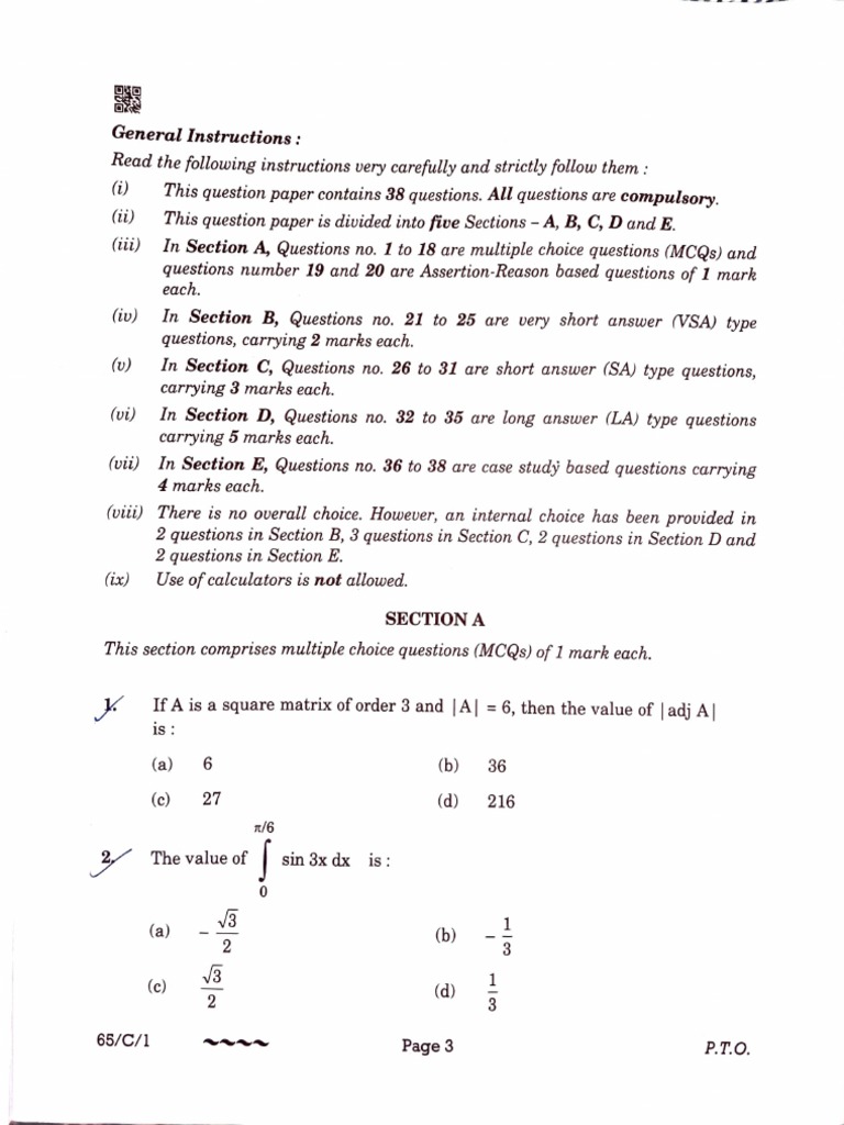 Xii Maths Compartment Paper 202223 (Held on 17072023) PDF