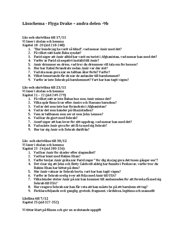 Lässchema - Flyga Drake II | PDF
