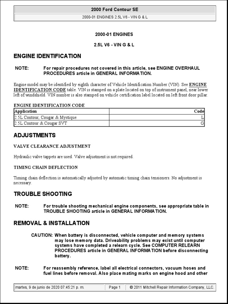 2000 Ford Contour V6 Engine Guide | PDF | Valve | Axle