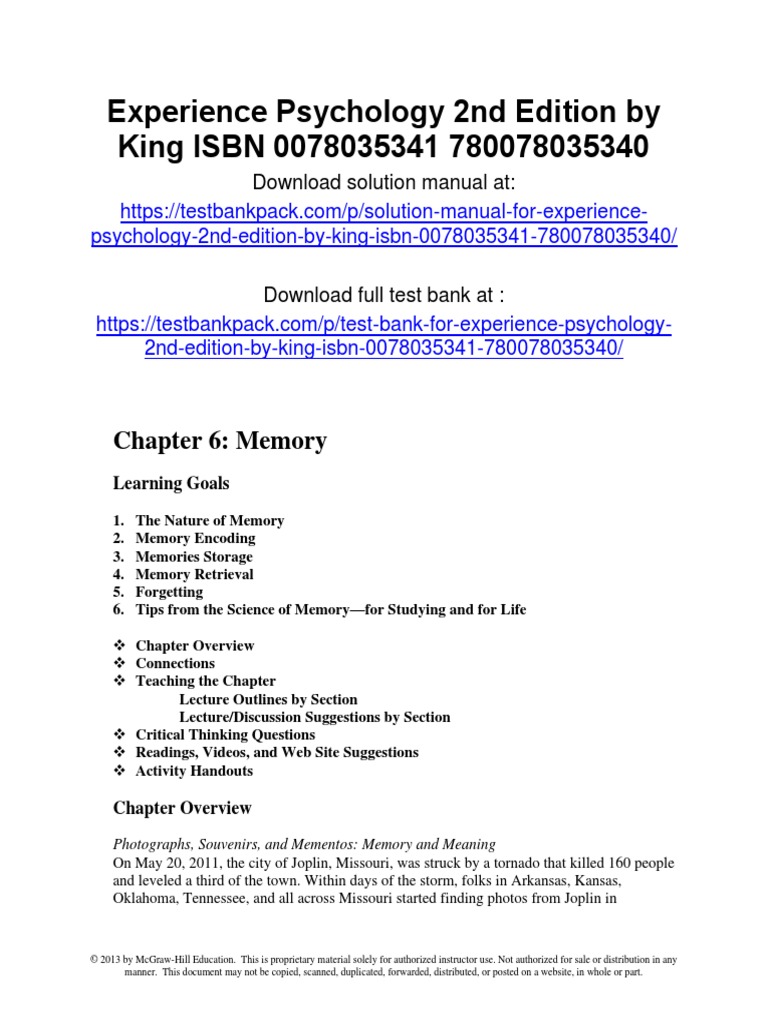 Experience Psychology 2nd Edition King Solutions Manual 1 | PDF