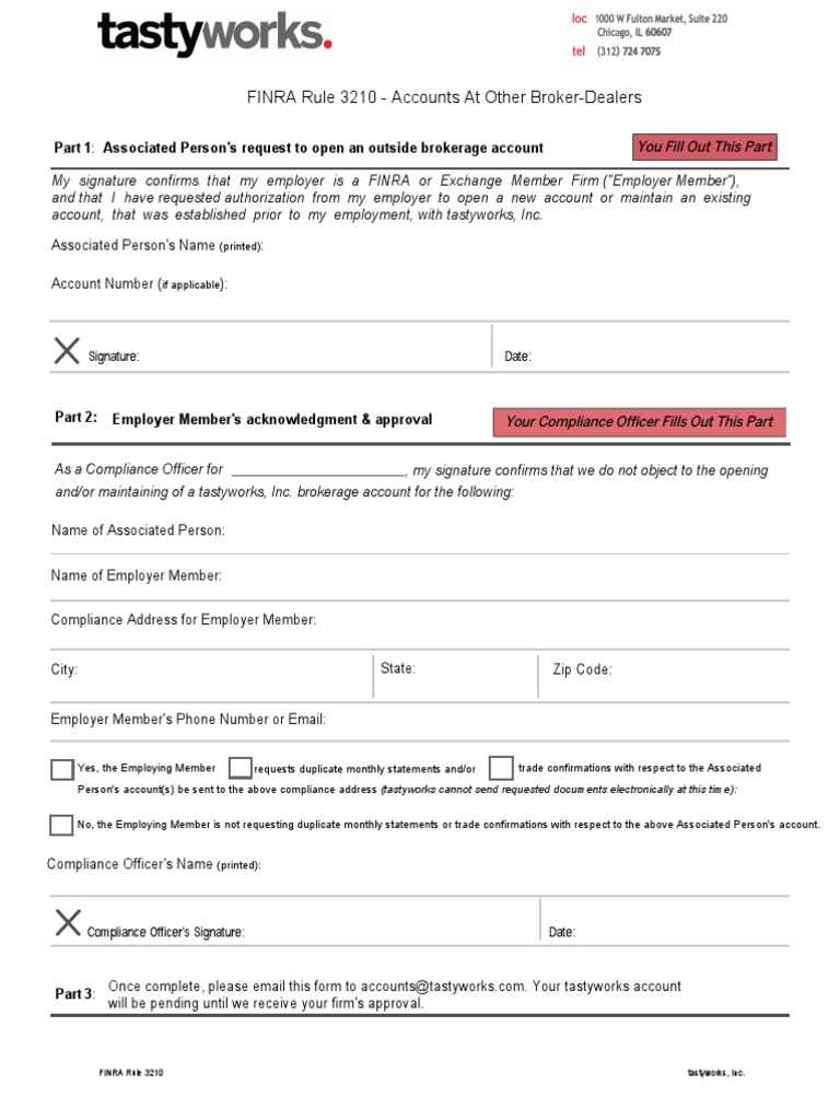 FINRA Rule 3210 Account Authorization Form | PDF | Business | Finance &  Money Management