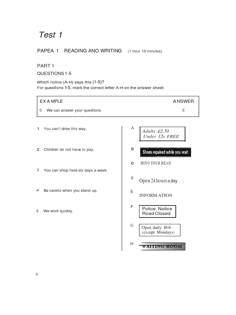 KET CUP 1 - Test 1 | PDF