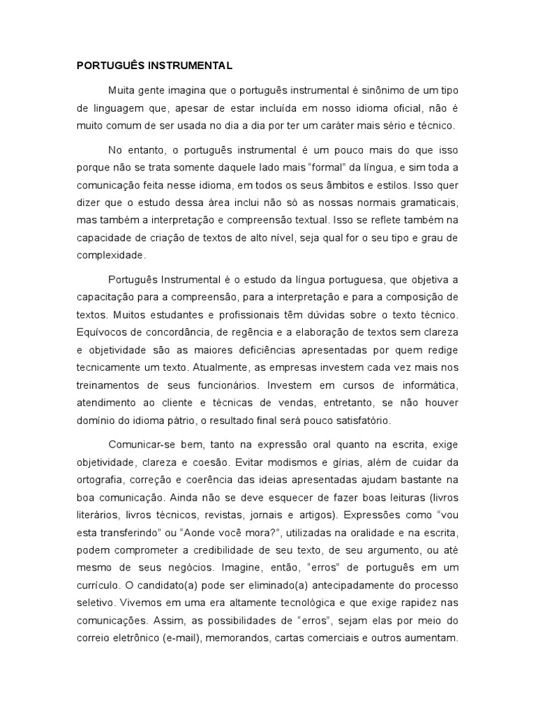 Entenda o Português Instrumental e sua Importância | PDF
