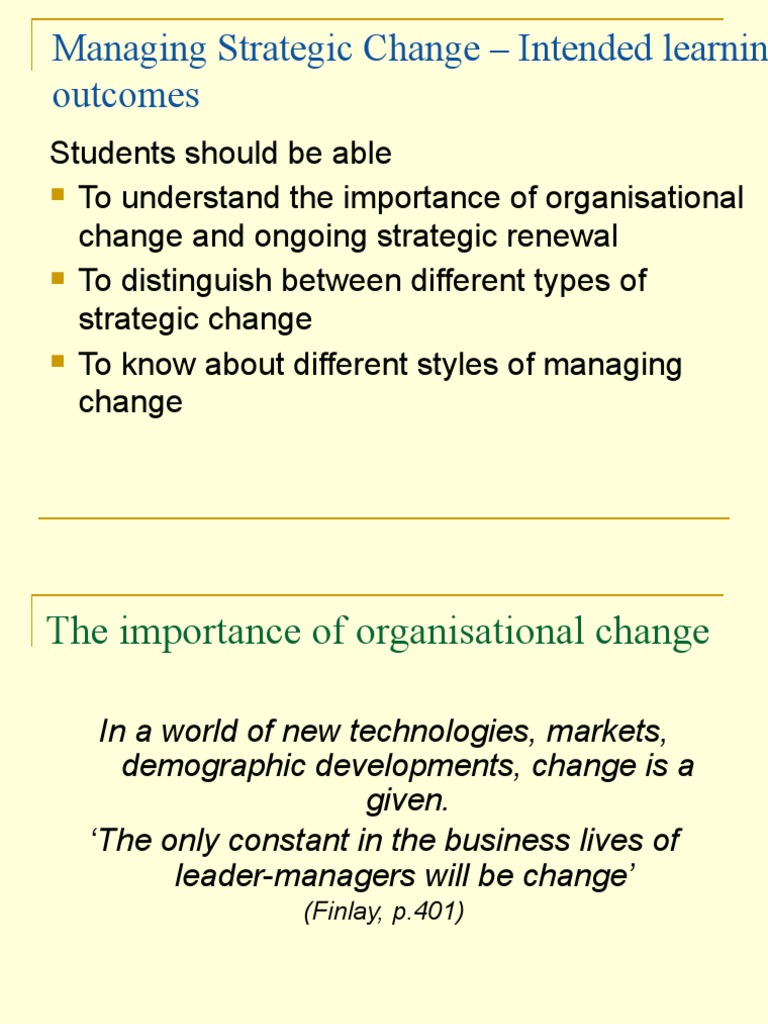 Understanding Strategic Change Management | PDF | Behavioural Sciences ...