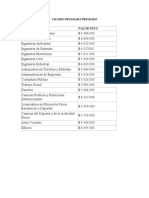 Valores Programas Pregrado 2023