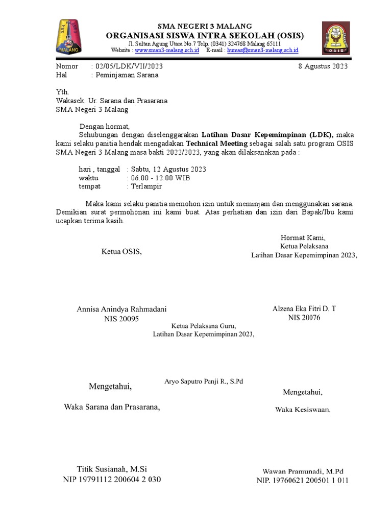 Surat Peminjaman Sarana - 1 | PDF