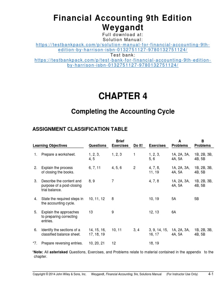 Financial Accounting 9th Edition Weygandt Solutions Manual 1 Download