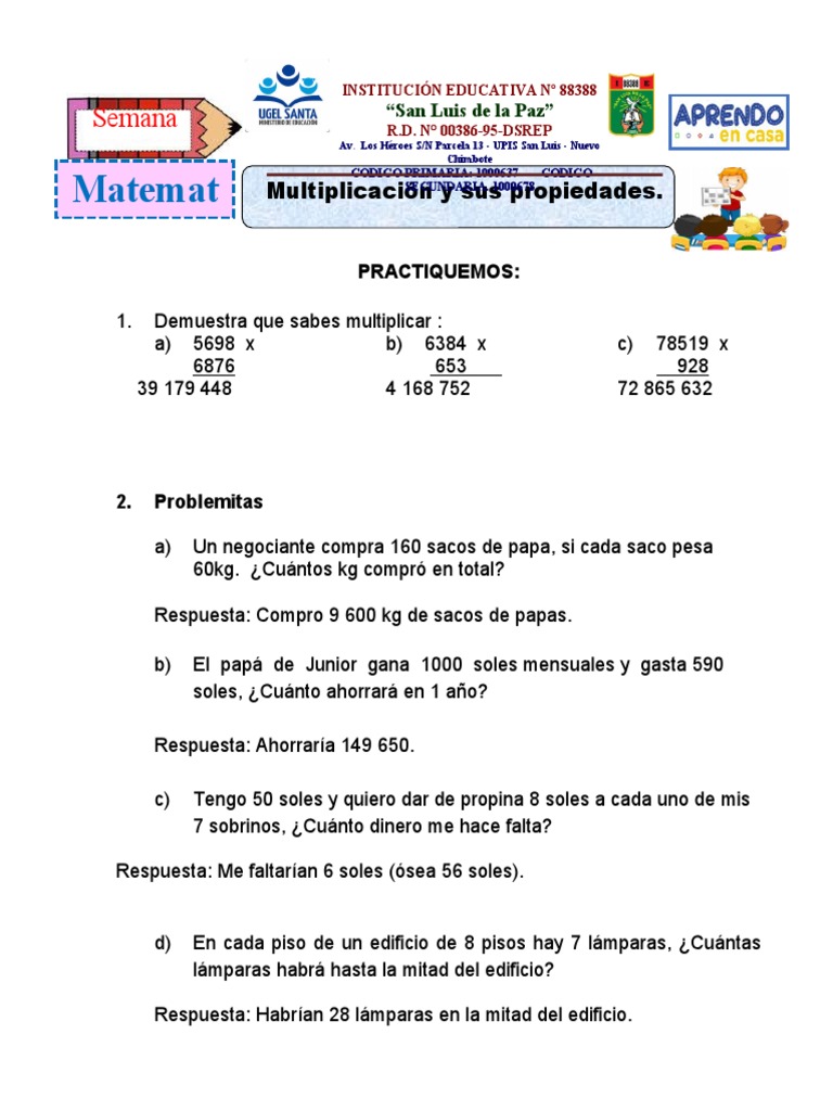 Matemat Ica: Semana | PDF | Métodos y materiales de enseñanza