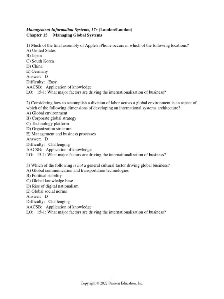 Chapter 15 Testbank | PDF | Internationalization | Strategic Management
