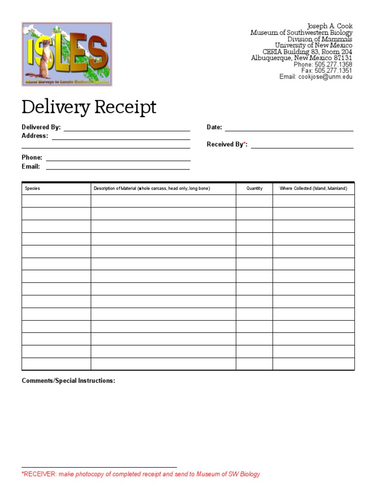 Blank Delivery Receipt Sample | PDF