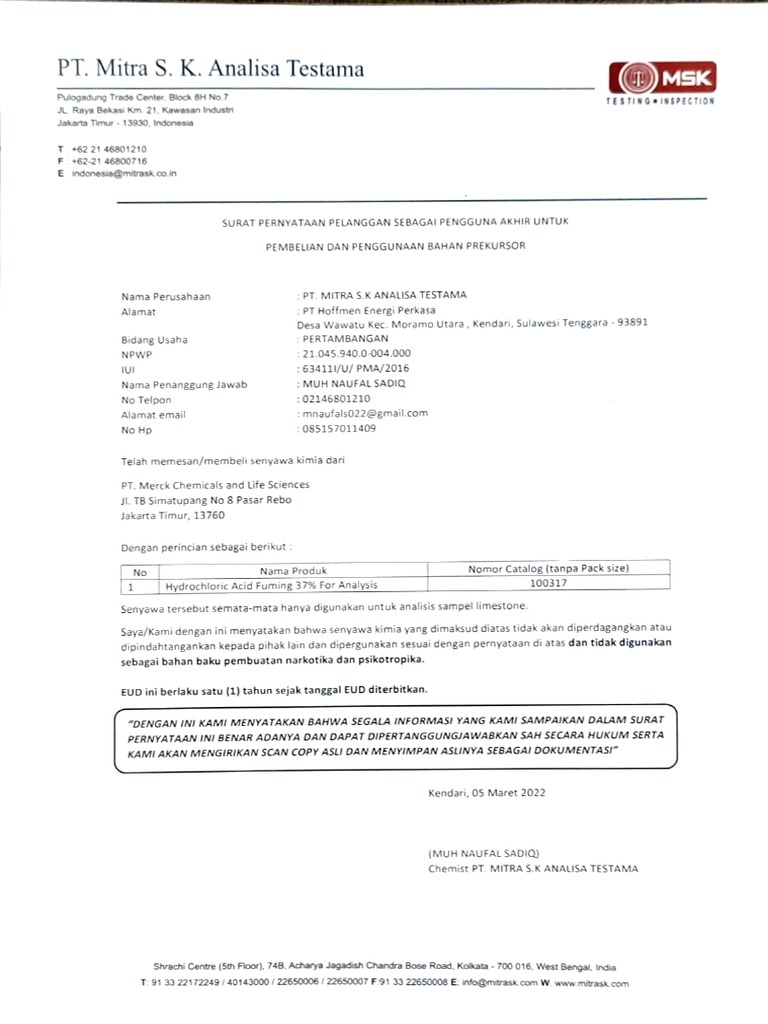 Form Eud Prekusor Hcl-Kendari | PDF