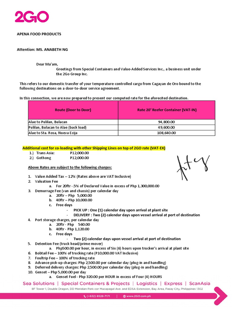 2Go Reefer Container Rate Proposal | PDF | Cargo | Legal Liability