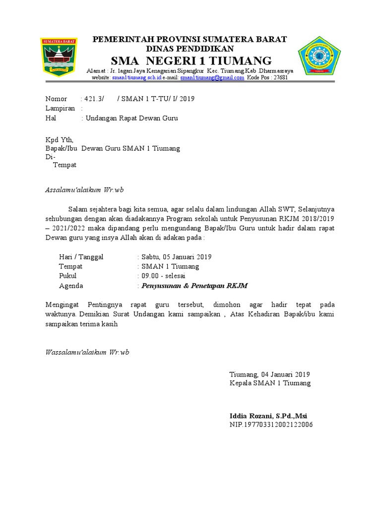 Contoh Surat Undanga Rapat RKJM | PDF