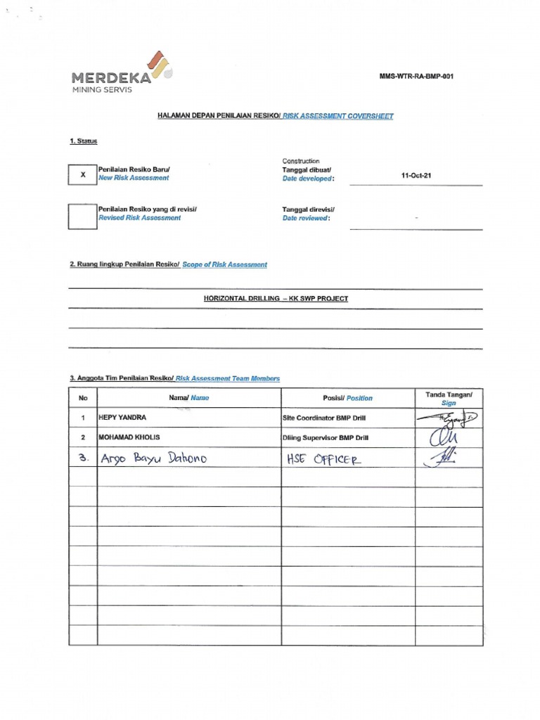 MMS-WTR-HIRADC - Risk Assessment Horizontal Drilling - BMP Drill | PDF