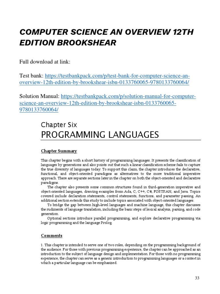 Computer Science An Overview 12th Edition Brookshear Solutions Manual ...
