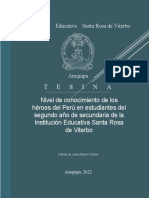 Nivel de Conocimiento de Los Héroes Del Perú en Estudiantes Del Segundo Año de Secundaria de La Institución Educativa Santa Rosa de Viterbo (Tesina)