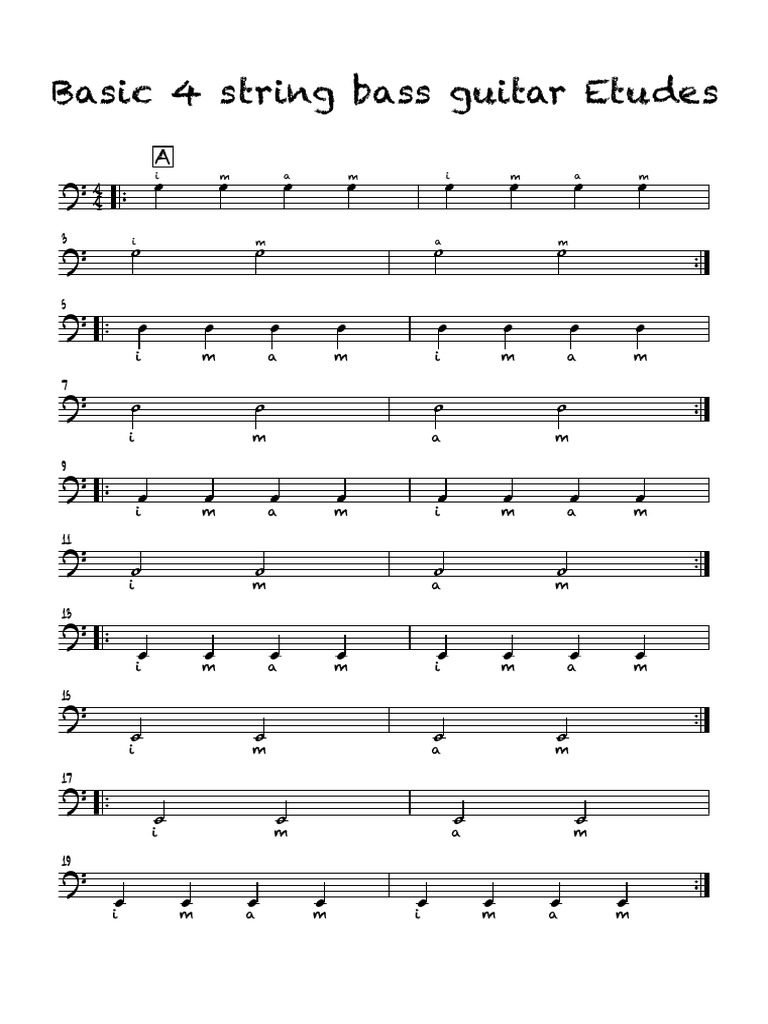 Basic 4 string bass guitar Etudes PDF