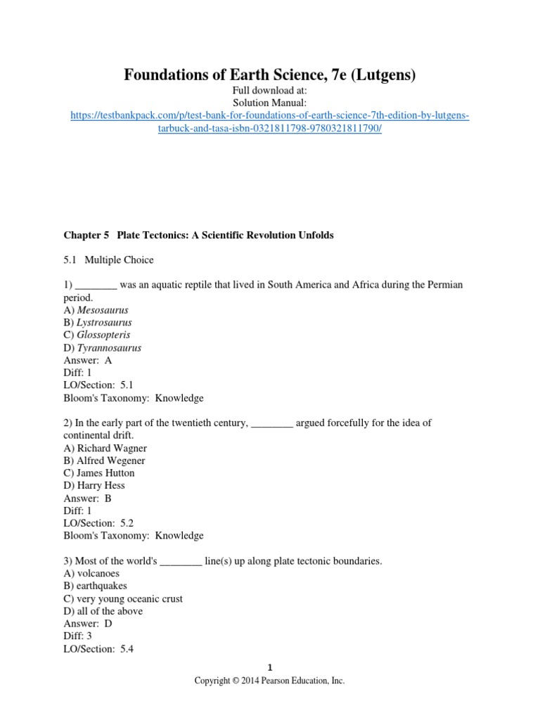 Foundations of Earth Science 7th Edition Lutgens Test Bank 1 PDF