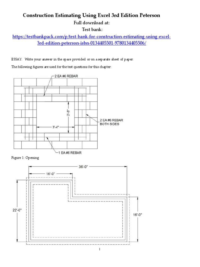 Construction Estimating Using Excel 3rd Edition Peterson Test Bank