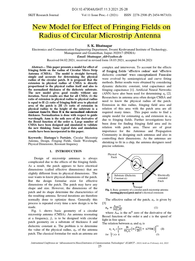 New Model For Effect of Fringing Fields On Radius of Circular