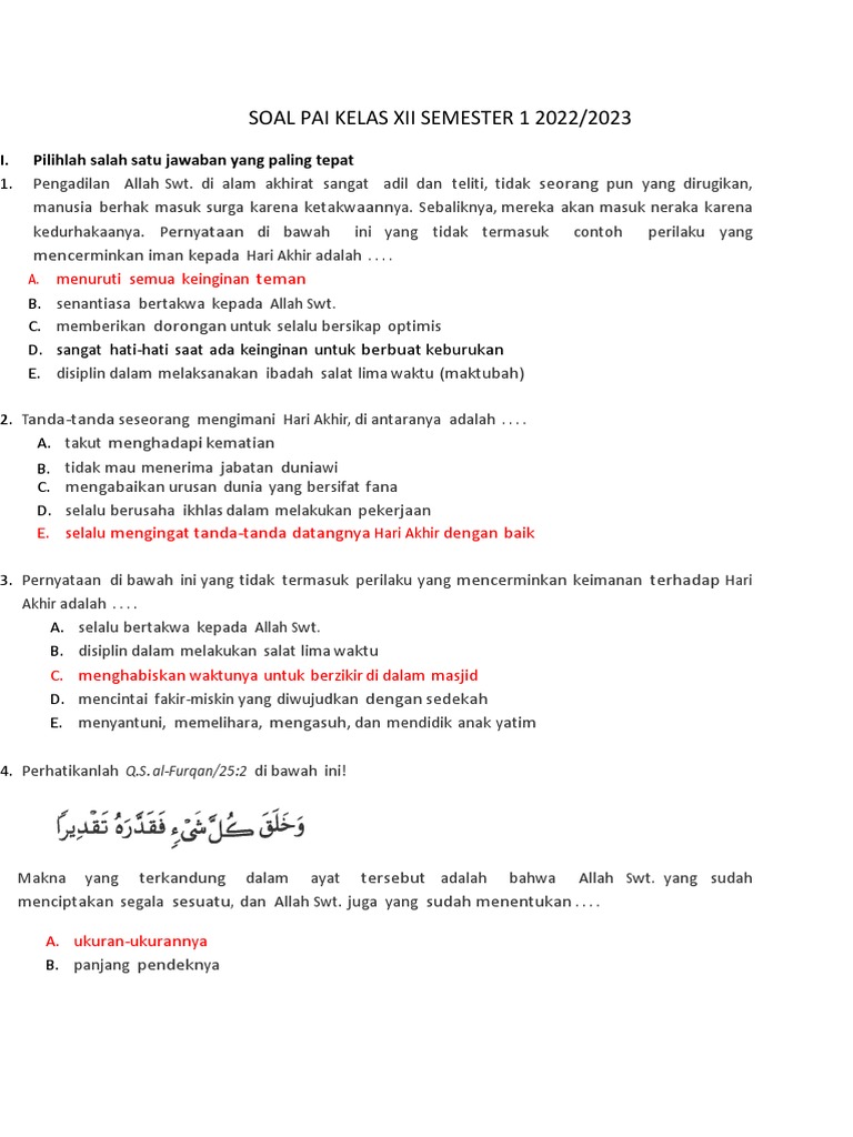 Bank Soal PAI Kelas XII Semester 1: Panduan Lengkap