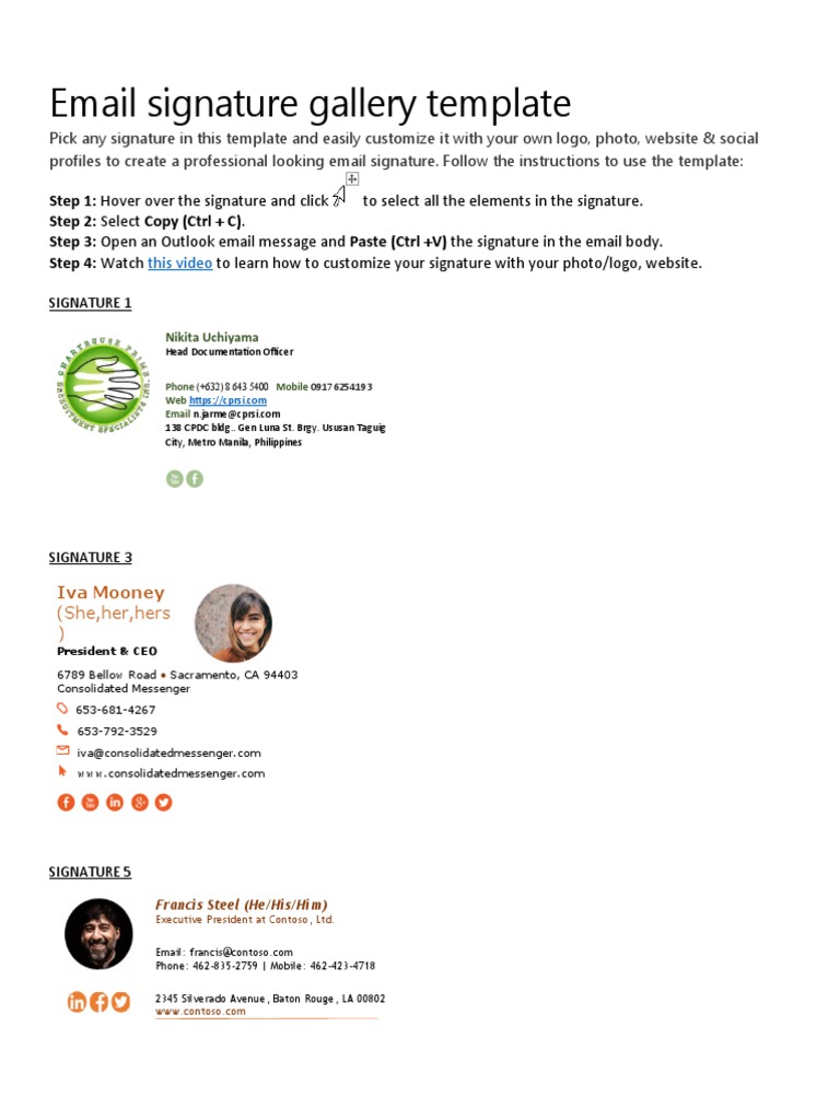 Email Signature Gallery Template PDF