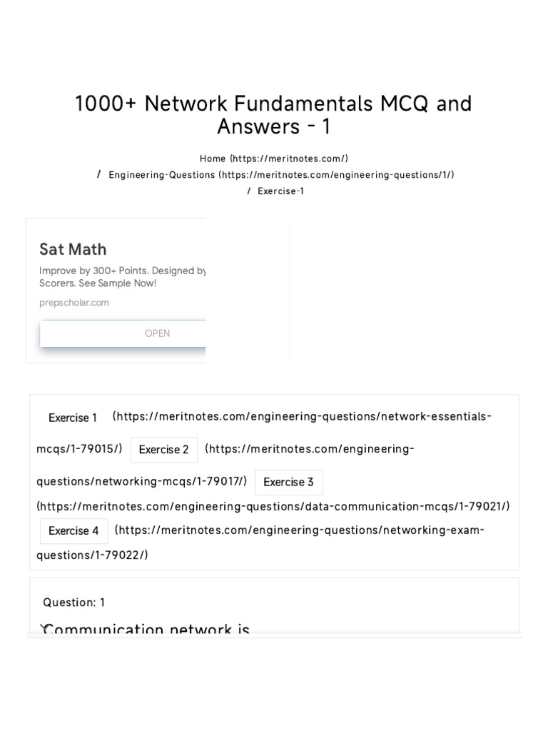 1000+ Network Fundamentals MCQ and Answers 1 PDF