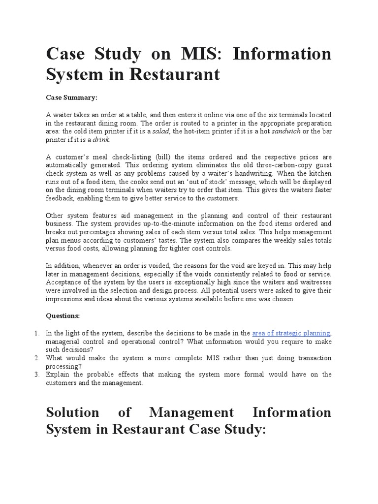 Case Study On Information Systems | PDF