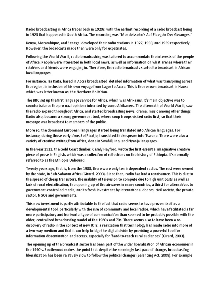 History of Radio Broadcasting in Africa | PDF