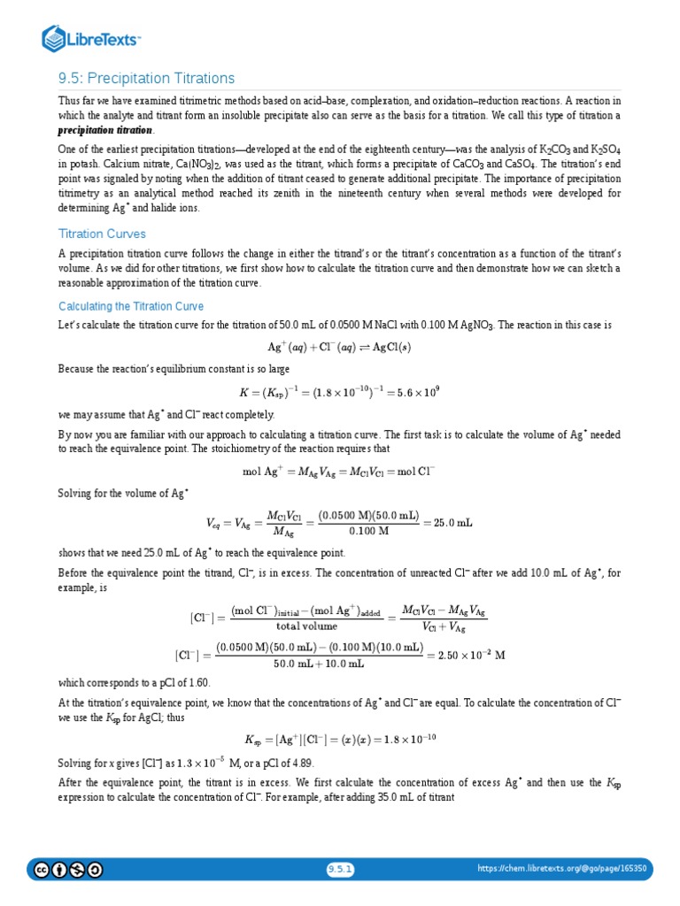 9.05 Precipitation Titrations PDF Titration Chemistry