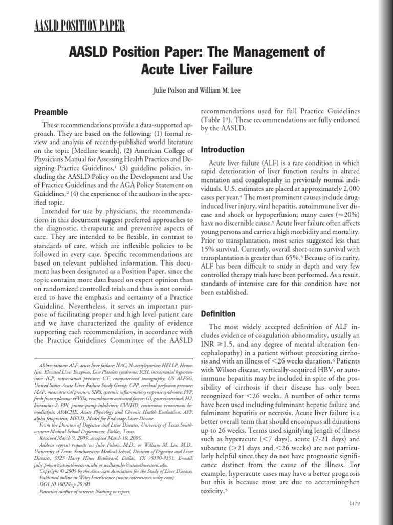 AASLD Position Paper The Management of Acute Liver Failure PDF