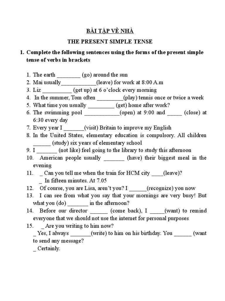 Present Simple Tense Exercises | PDF | Linguistic Typology | Language ...