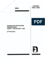 COVENIN 1056-1 (EQUIPOS DE PROTECCION RESPIRATORIA. PARTE 1. SELECCION Y USO)