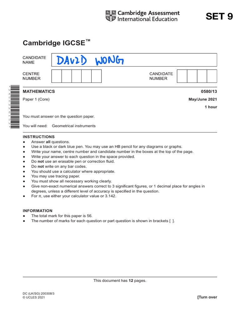 IGCSE Paper1 (SET9) | PDF