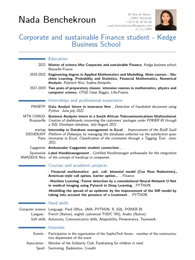 English Resumé Overleaf PDF
