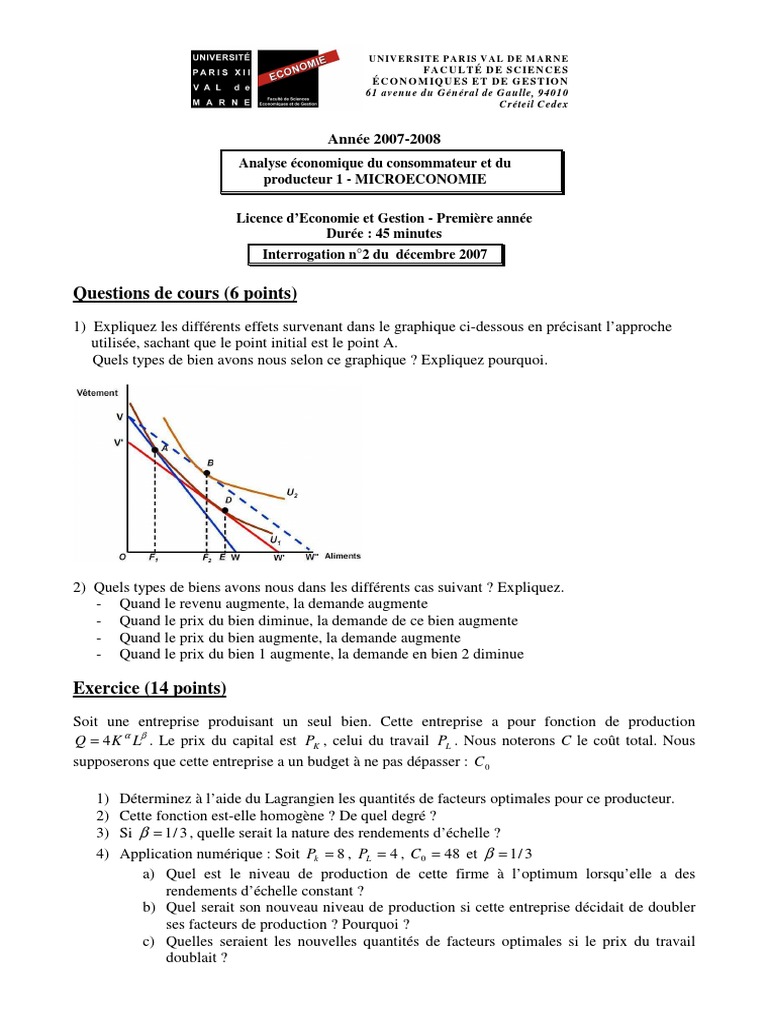 Examen 5 Microeconomie S1 | PDF