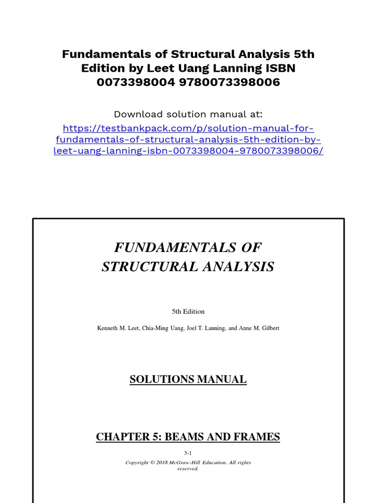 Fundamentals of Structural Analysis 5th Edition Leet Solutions Manual 1 ...