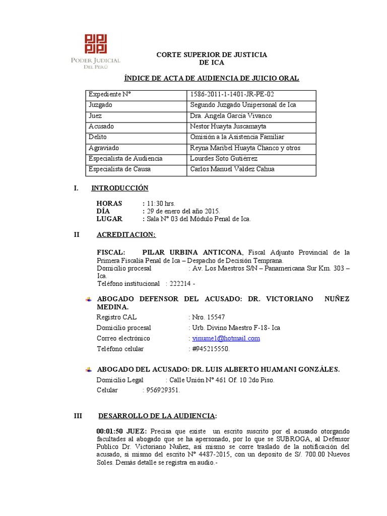 Audiencia de Juicio Oral: Néstor Huayta | PDF | Fiscal | Crimen y violencia