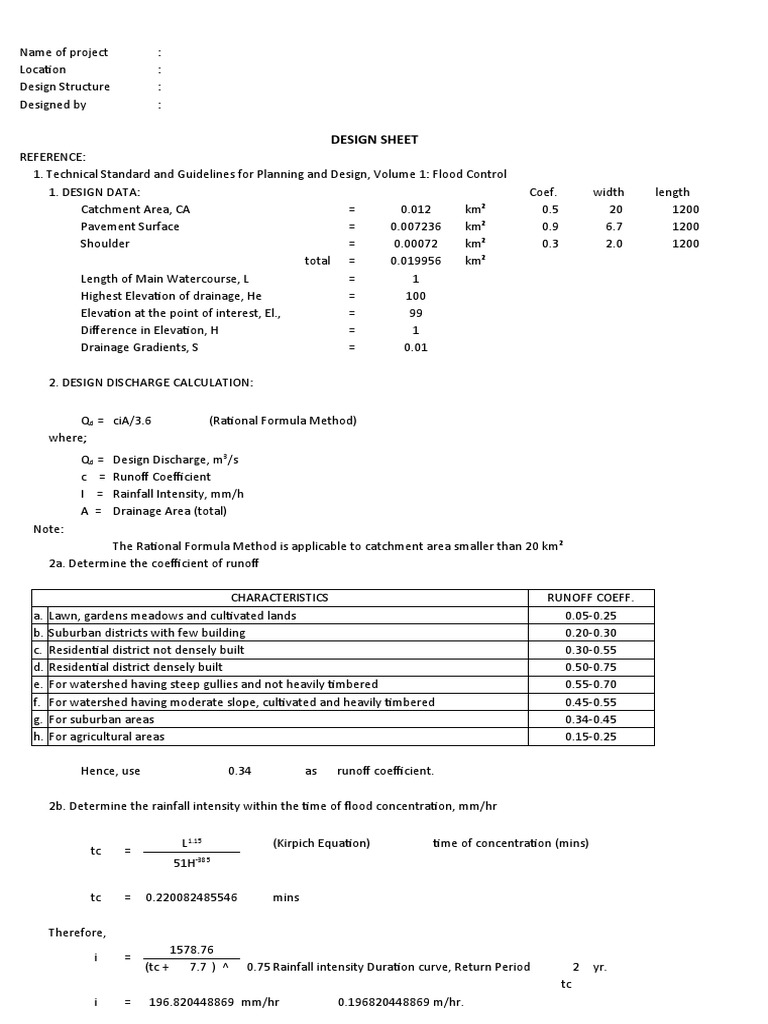 Drainage Design Calculations for Lanao | PDF | Drainage Basin ...