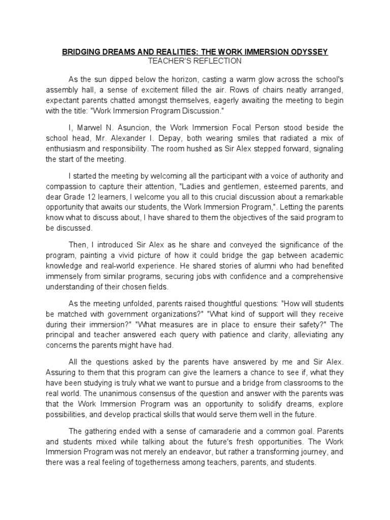 TEACHER REFLECTION 1 BRIDGING DREAMS AND REALITIES (MAY 10, 2023) PDF