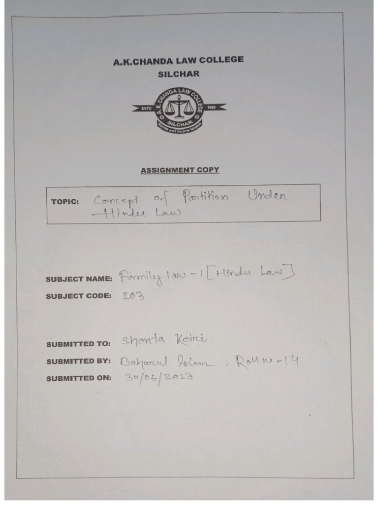 Concept of Partition Under Hindu Law PDF