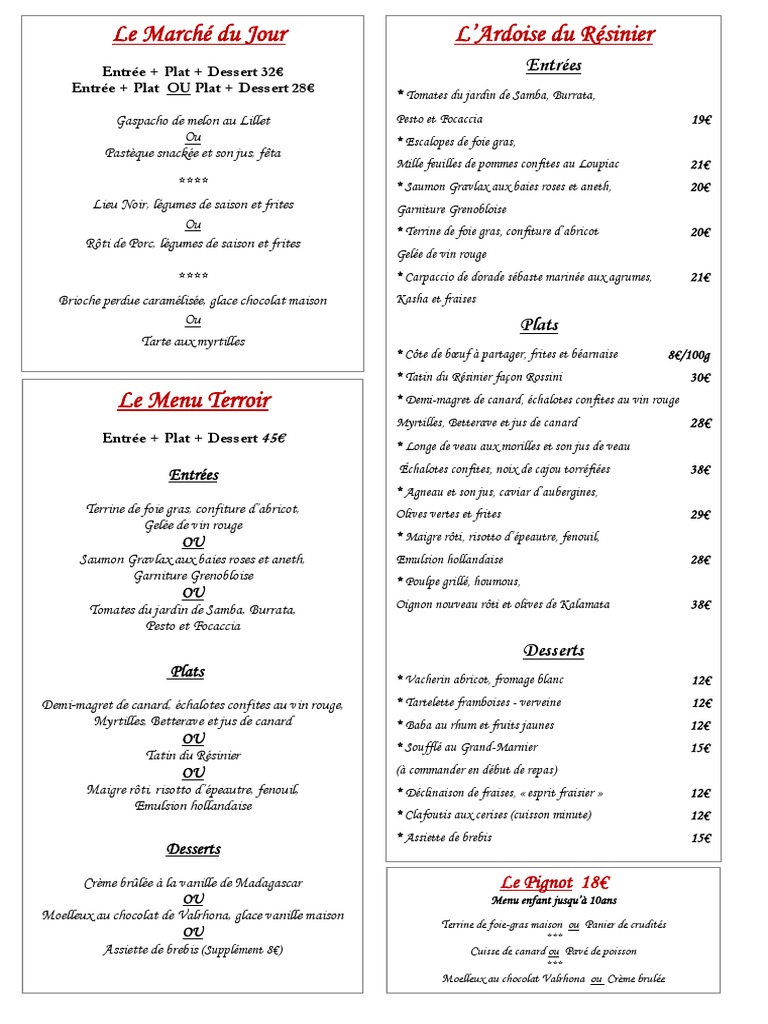 Menu Terroir au Résinier | PDF | Livres de cuisine, nourriture et vin
