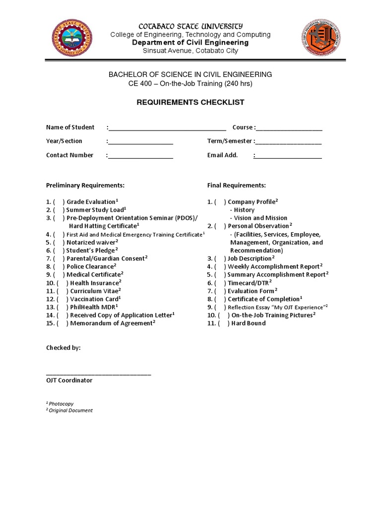 Requirements Checklist PDF
