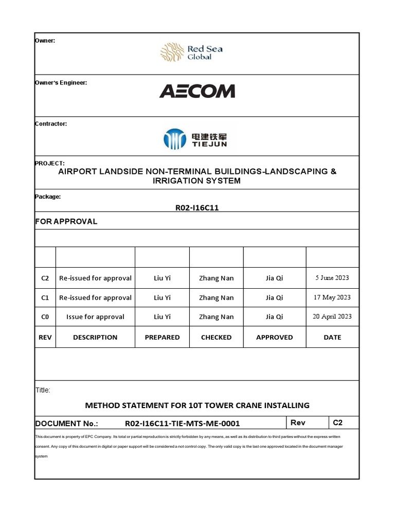 10T Tower Crane Installation Method Statement | PDF