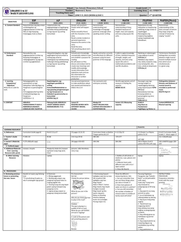 Grade 2 Lesson Plan Overview | PDF