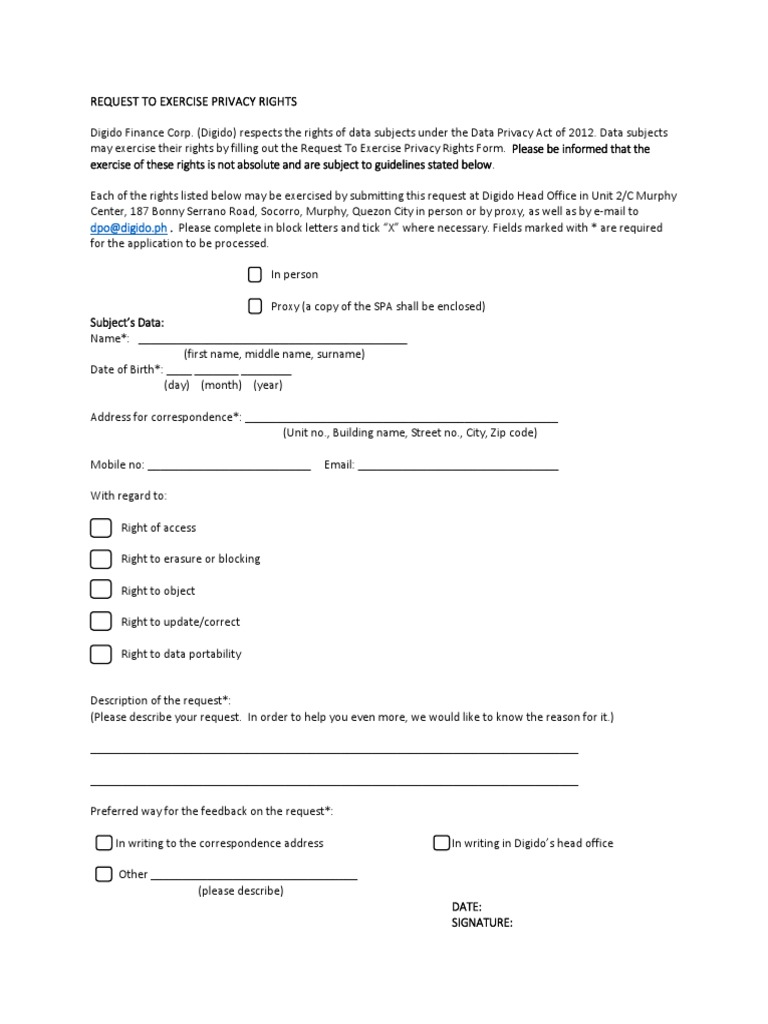Privacy Rights Request Form Guide | PDF | Privacy | Fee