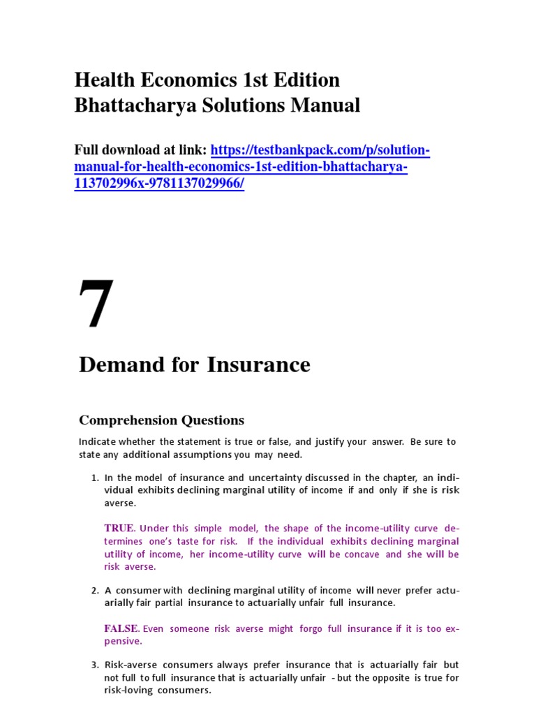 Health Economics 1st Edition Bhattacharya Solutions Manual 1 | PDF