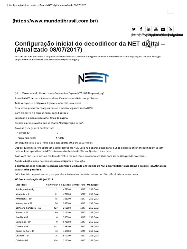 Configuração do Decodificador NET HD | PDF