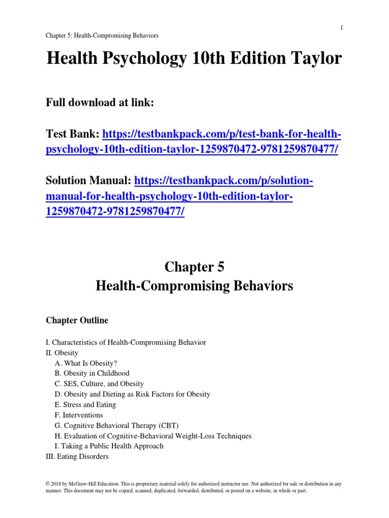 Health Psychology 10th Edition Taylor Solutions Manual 1 | PDF