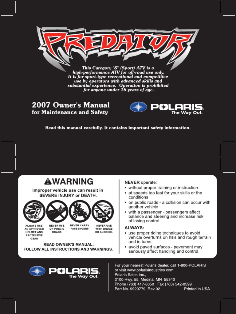 2007 POLARIS PREDATOR 500 SERVICE MANUAL PDF visual data 5